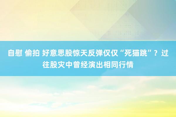 自慰 偷拍 好意思股惊天反弹仅仅“死猫跳”？过往股灾中曾经演出相同行情